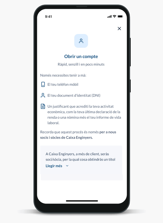 Aplicació mòbil de Caixa Enginyers per obrir un compte